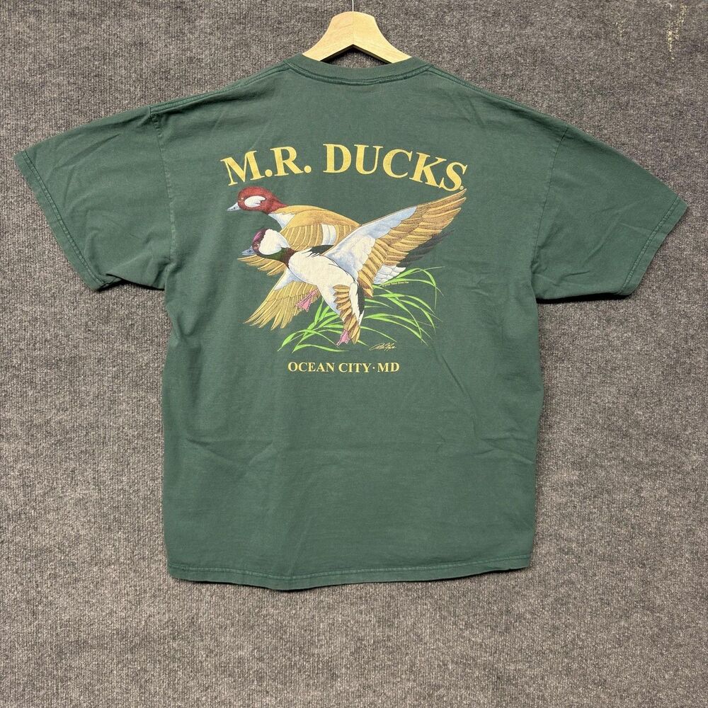 Vintage M.R. Ducks T-Shirt Mens XL Green Ocean City MD Duck Graphic 2002 Y2K